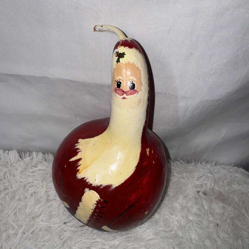 VNTG Hand Painted Holiday Christmas Santa Gourd‎ 1992 Signed R 7.5"